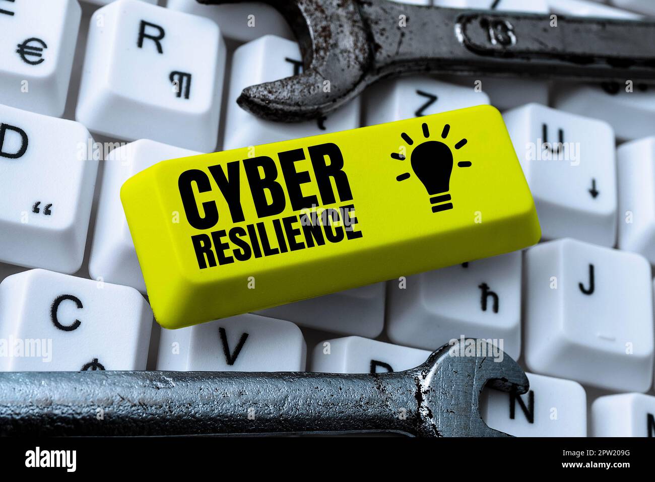 Visualizzazione concettuale Cyber Resilience, Panoramica aziendale misura la capacità di un'azienda di gestire un attacco informatico Foto Stock