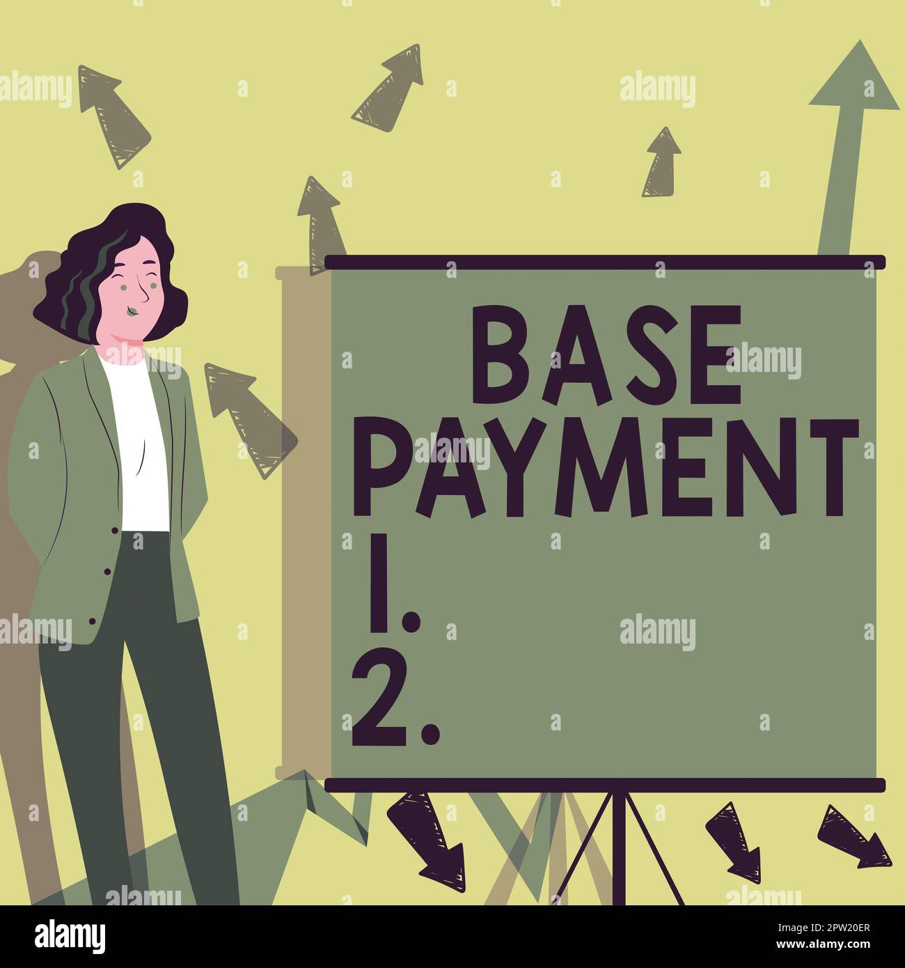 Scrittura che visualizza il testo pagamento base, importo della retribuzione del concetto aziendale per un periodo di lavoro standard, una commessa o una posizione Foto Stock