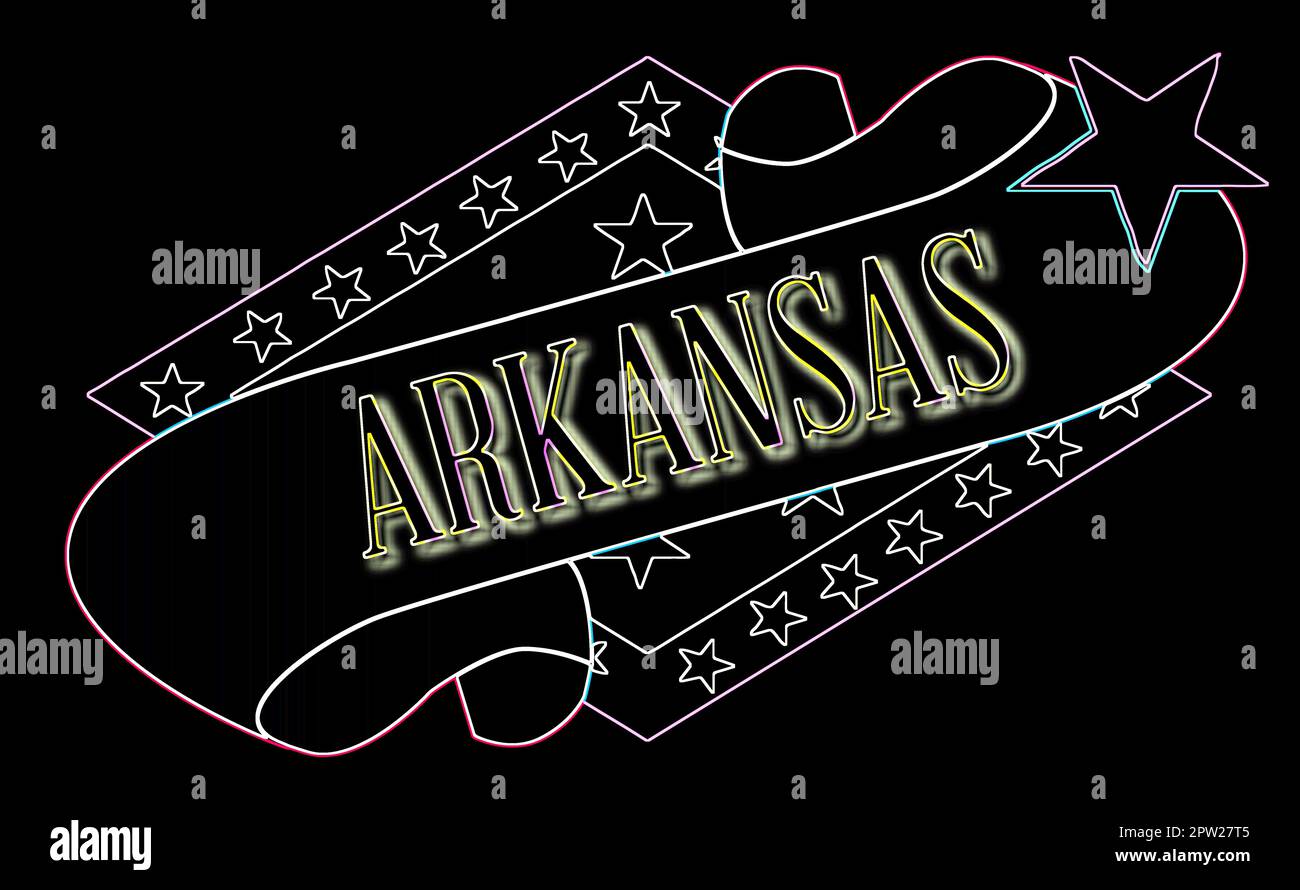 Una rotellina di scorrimento con il testo Arkansa con la bandiera dello Stato dettaglio Foto Stock