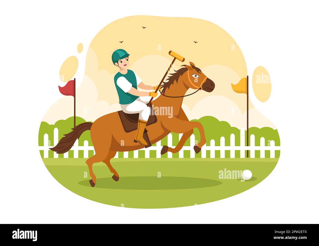 Sport di cavallino di polo con l'Equitazione del giocatore ed il bastone di  tenuta usano l'apparecchiatura regolata nell'illustrazione del modello  disegnata a mano del manifesto dell'artoon piatto Foto stock - Alamy