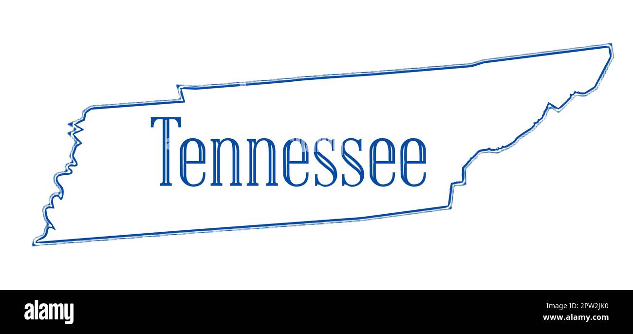 Mappa di stato profilo del Tennessee su uno sfondo bianco Foto Stock