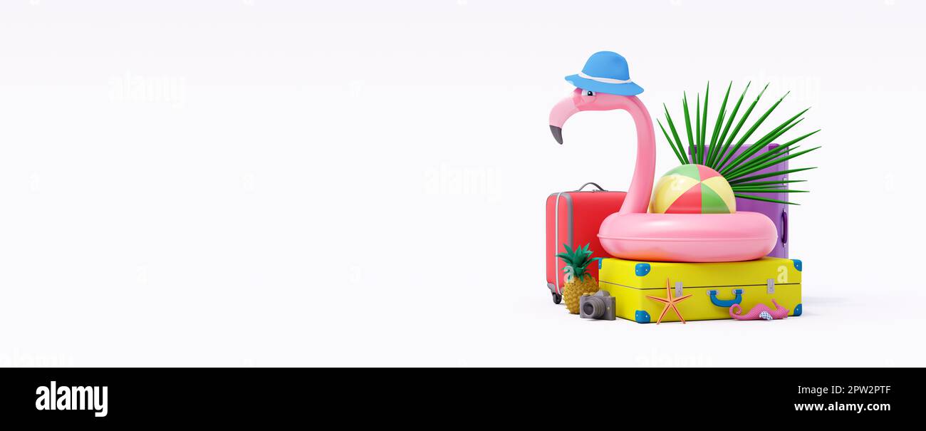 Concetto di viaggio estivo su sfondo bianco rendering 3D Foto Stock