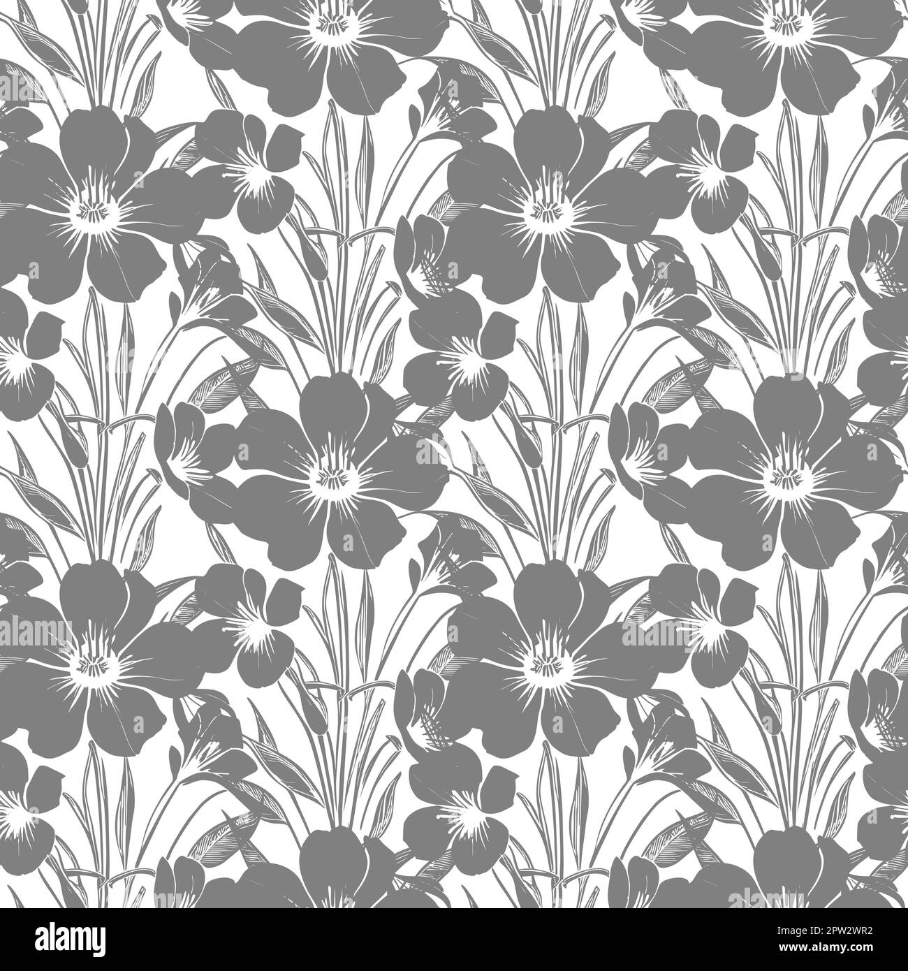 grigio senza cuciture motivo astratto di grandi fiori su uno sfondo nero, texture, design Foto Stock
