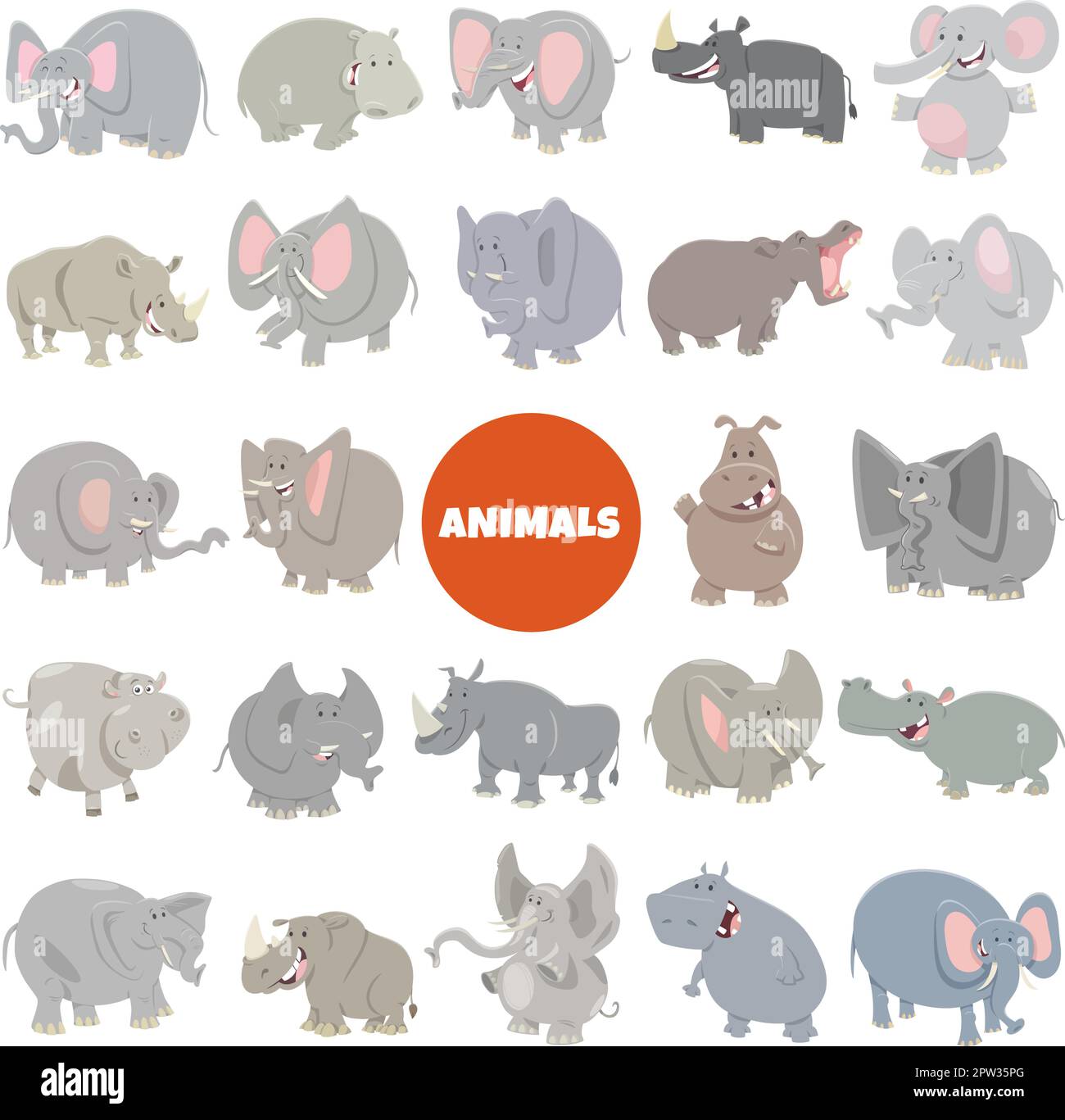 Cartoon animale selvatico caratteri set di grandi dimensioni Illustrazione Vettoriale