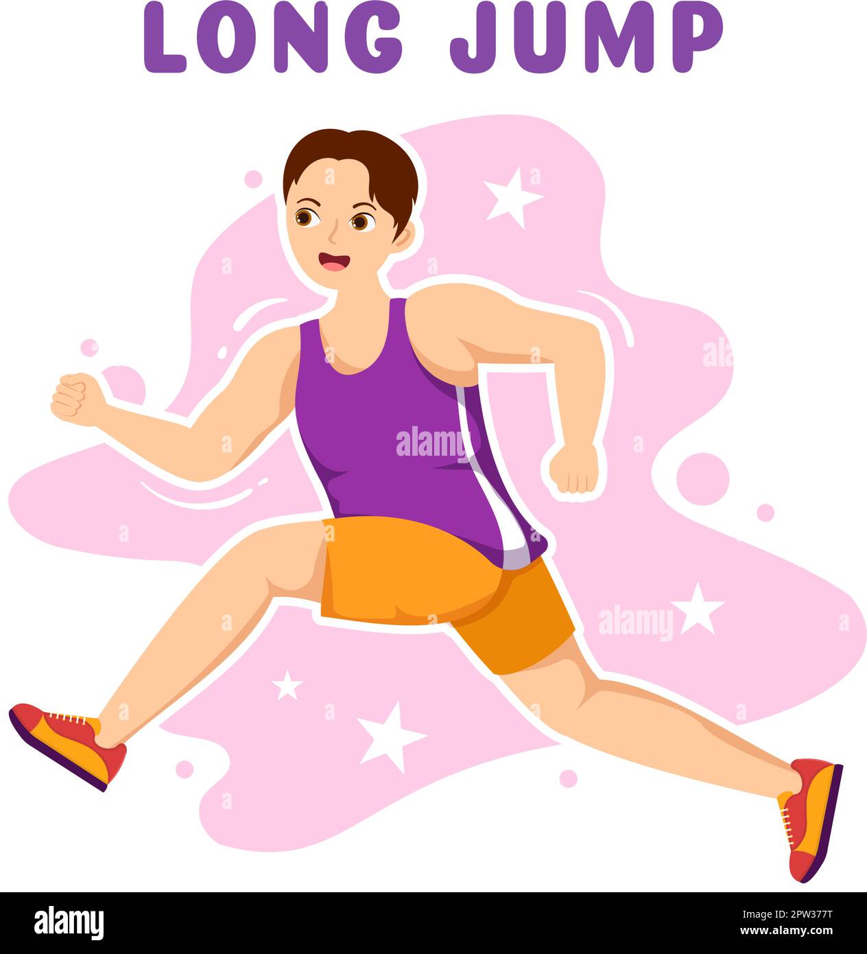 Long Jump Illustration con atleta fare salti in sabbia Pit per banner Web o Landing Page in Campionato sportivo Flat Cartoon modelli disegnati a mano Illustrazione Vettoriale