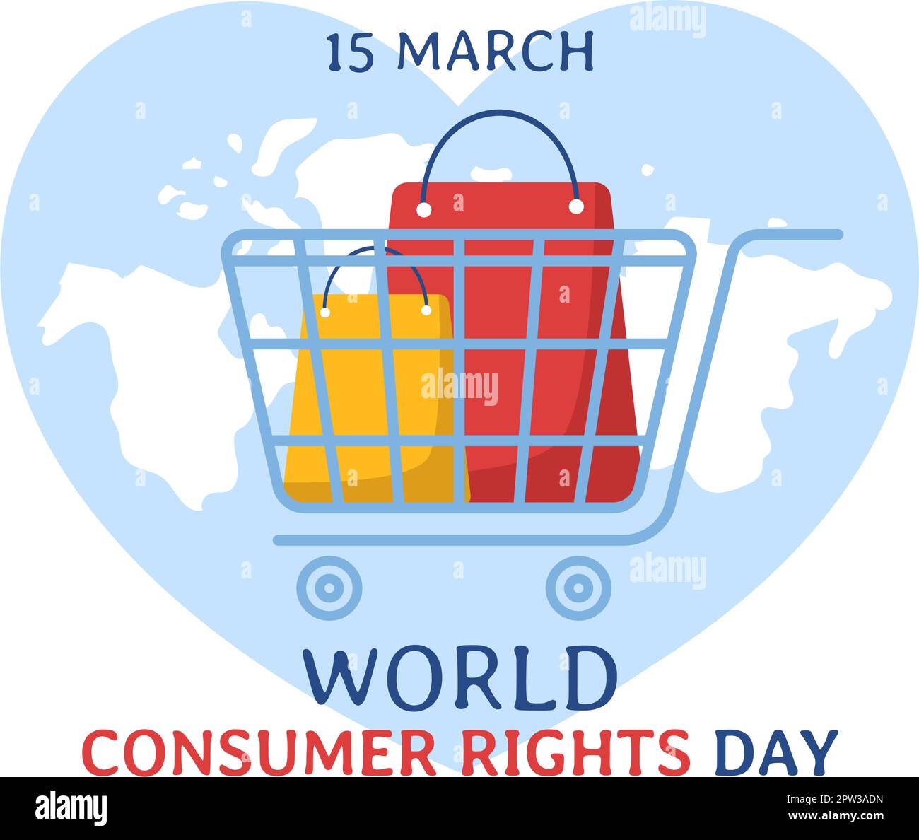 Illustrazione della Giornata mondiale dei diritti dei consumatori con shopping, borse e esigenze dei consumatori per banner Web o landing page in modelli cartoon piano disegnati a mano Illustrazione Vettoriale