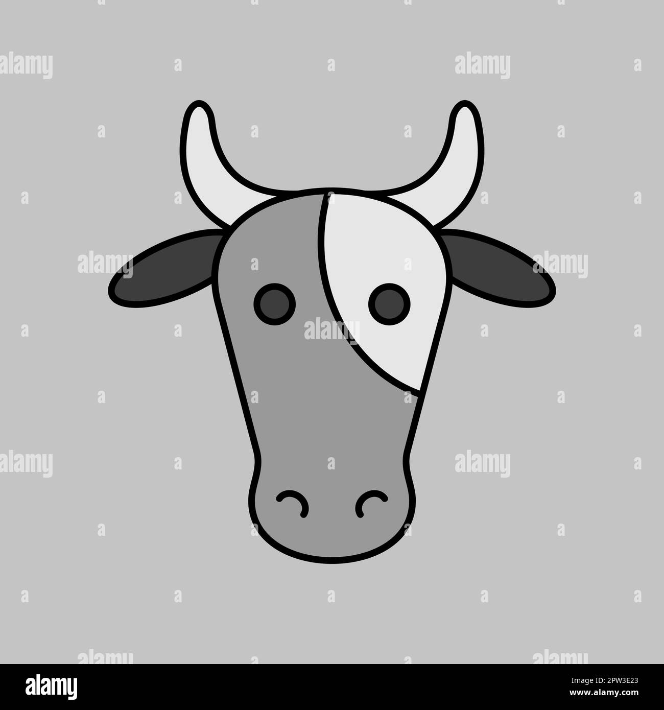 Icona scala di grigi vettore Cow. Segno della testa dell'animale Illustrazione Vettoriale