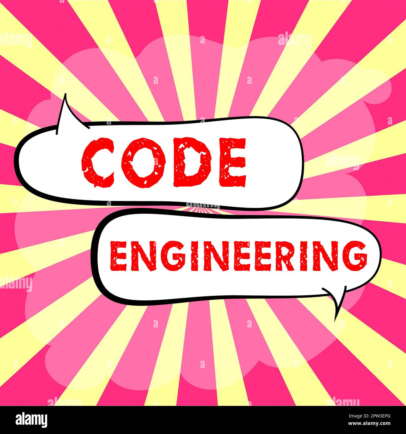 Segnaletica che mostra Code Engineering, panoramica aziendale applicazione di ingegneria allo sviluppo di software Foto Stock