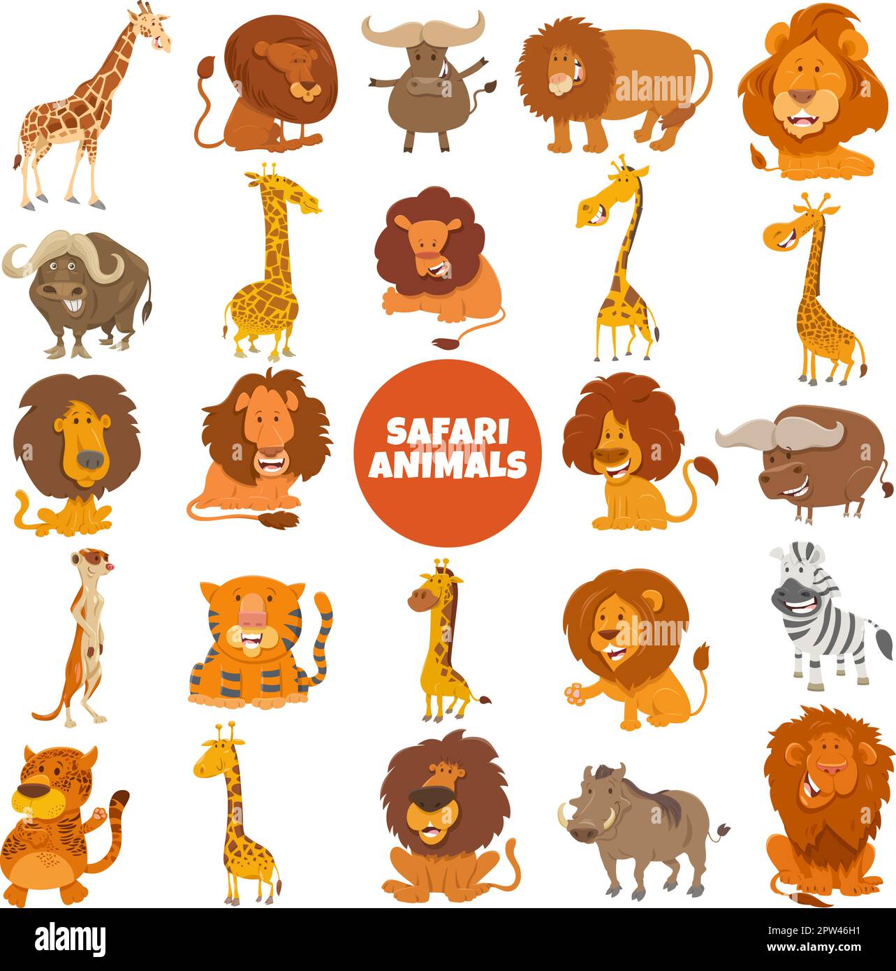 Cartoon Safari personaggi animali grande set Illustrazione Vettoriale