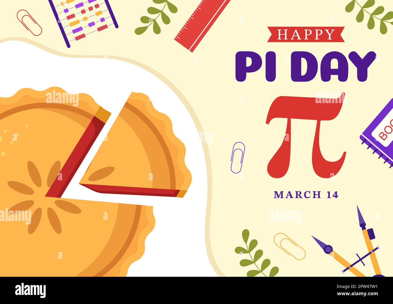 Illustrazione del World Pi Day con costanti matematiche, lettere greche o torta dolce al forno per landing page in modelli di simbolo cartoon disegnati a mano Illustrazione Vettoriale