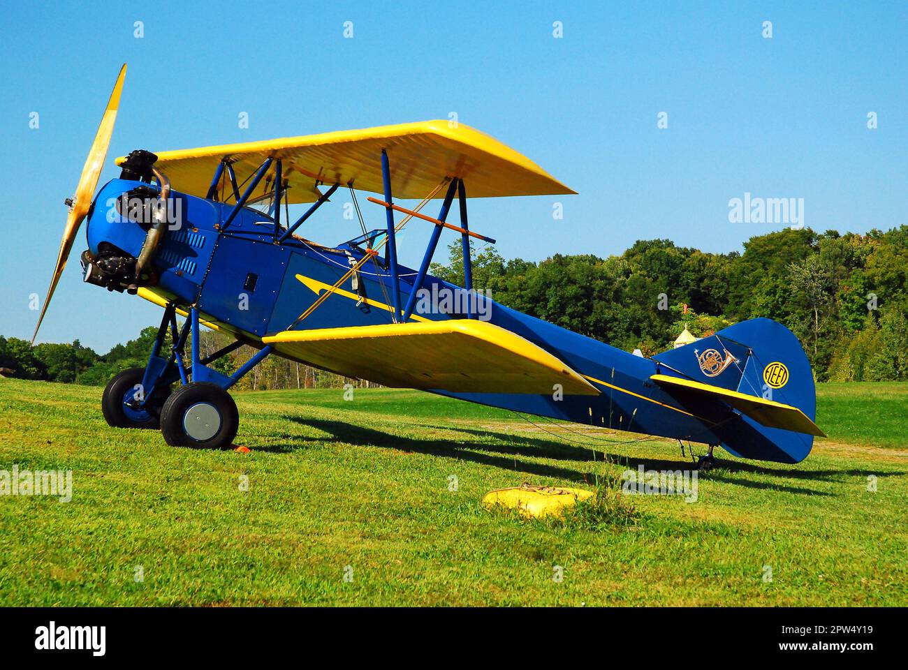 Uno storico aereo a due zenzeri Davis D1W è in mostra su un campo d'erba presso l'Aerodromo di Rhinebeck nella Hudson Valley Foto Stock