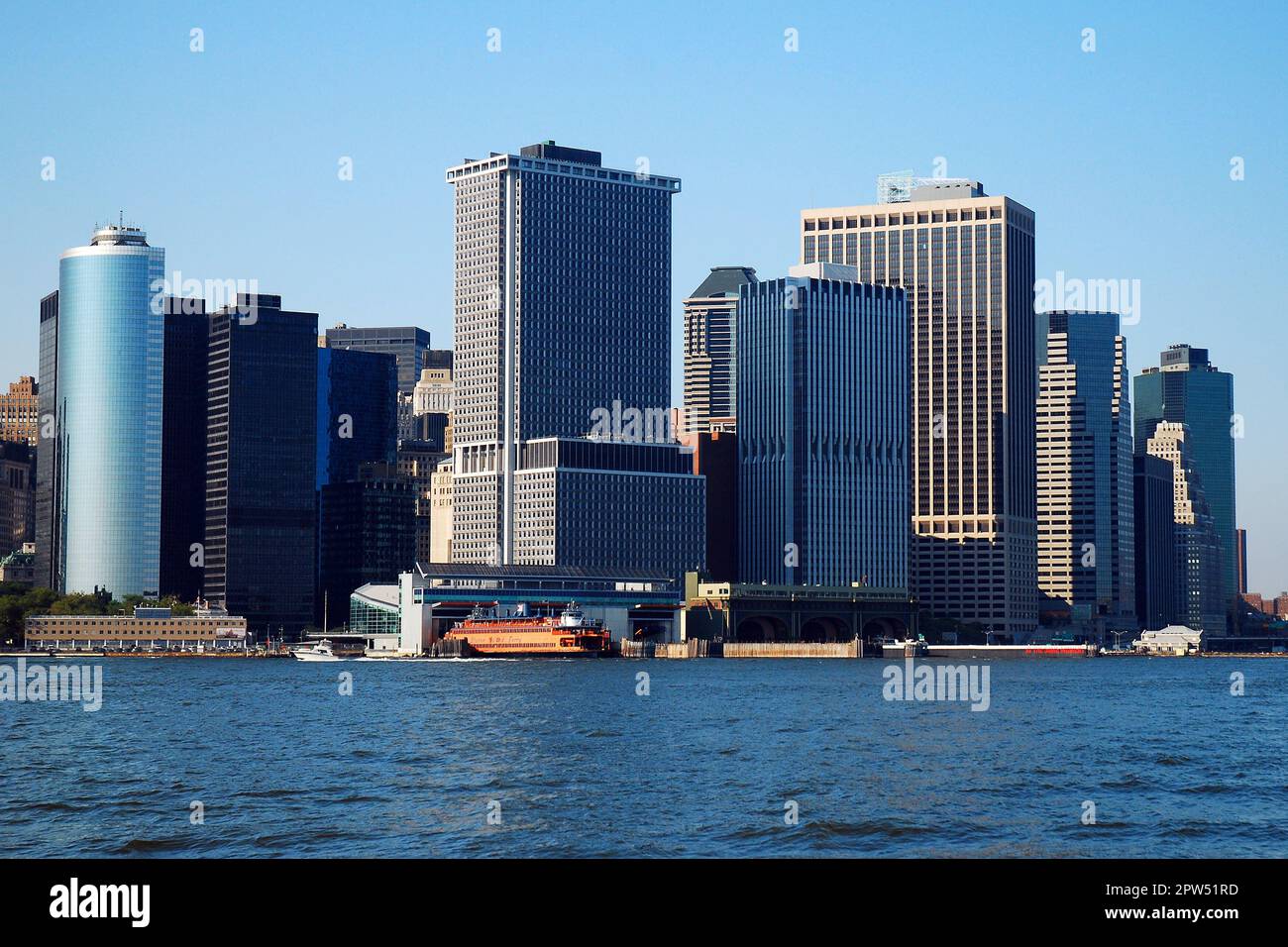 Una vista del centro di Manhattan da Governors Island Foto Stock