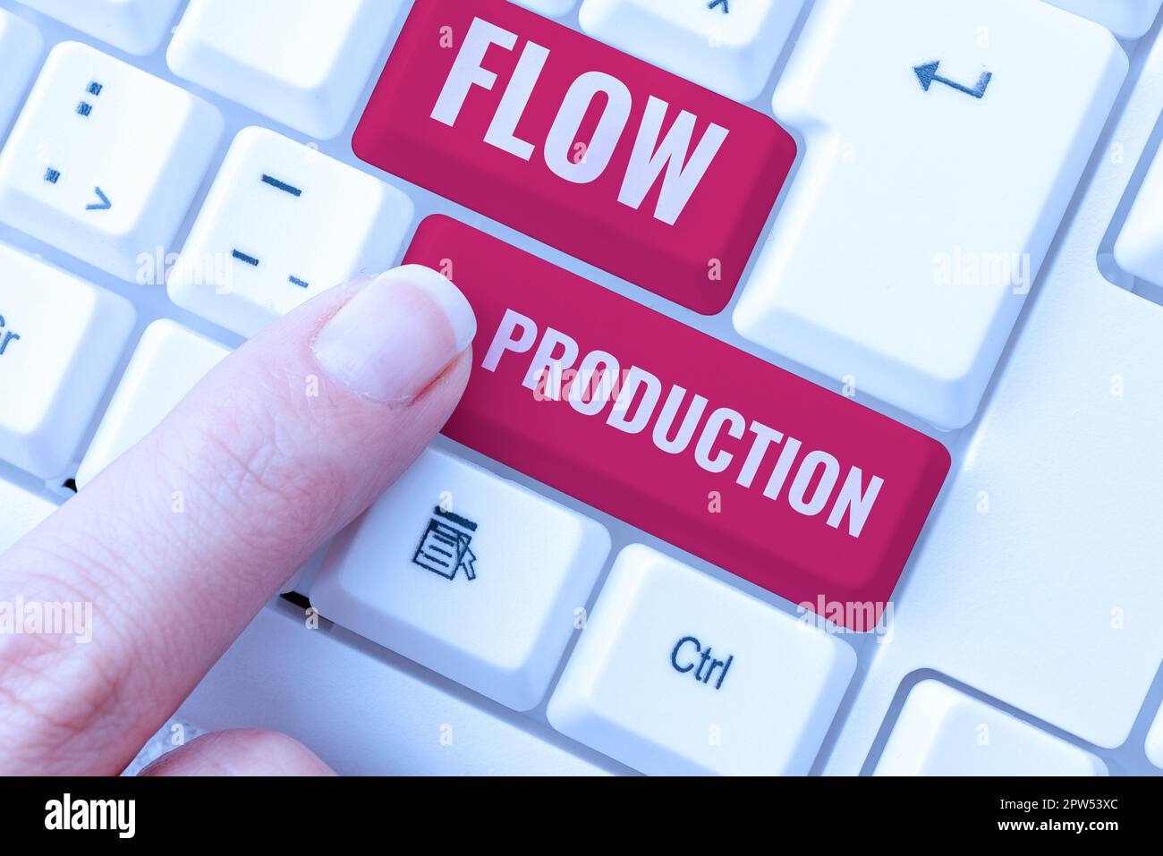 Visualizzazione concettuale Flow Production, Word for items vengono prodotti da una fase di elaborazione alla successiva Foto Stock
