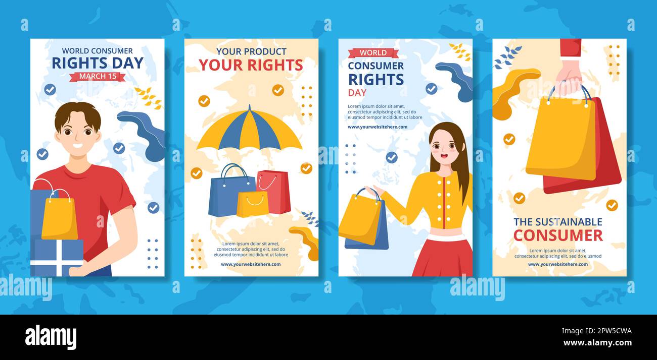 World Consumer Rights Day Social Media Stories Flat Cartoon modelli disegnati a mano Illustrazione Illustrazione Vettoriale