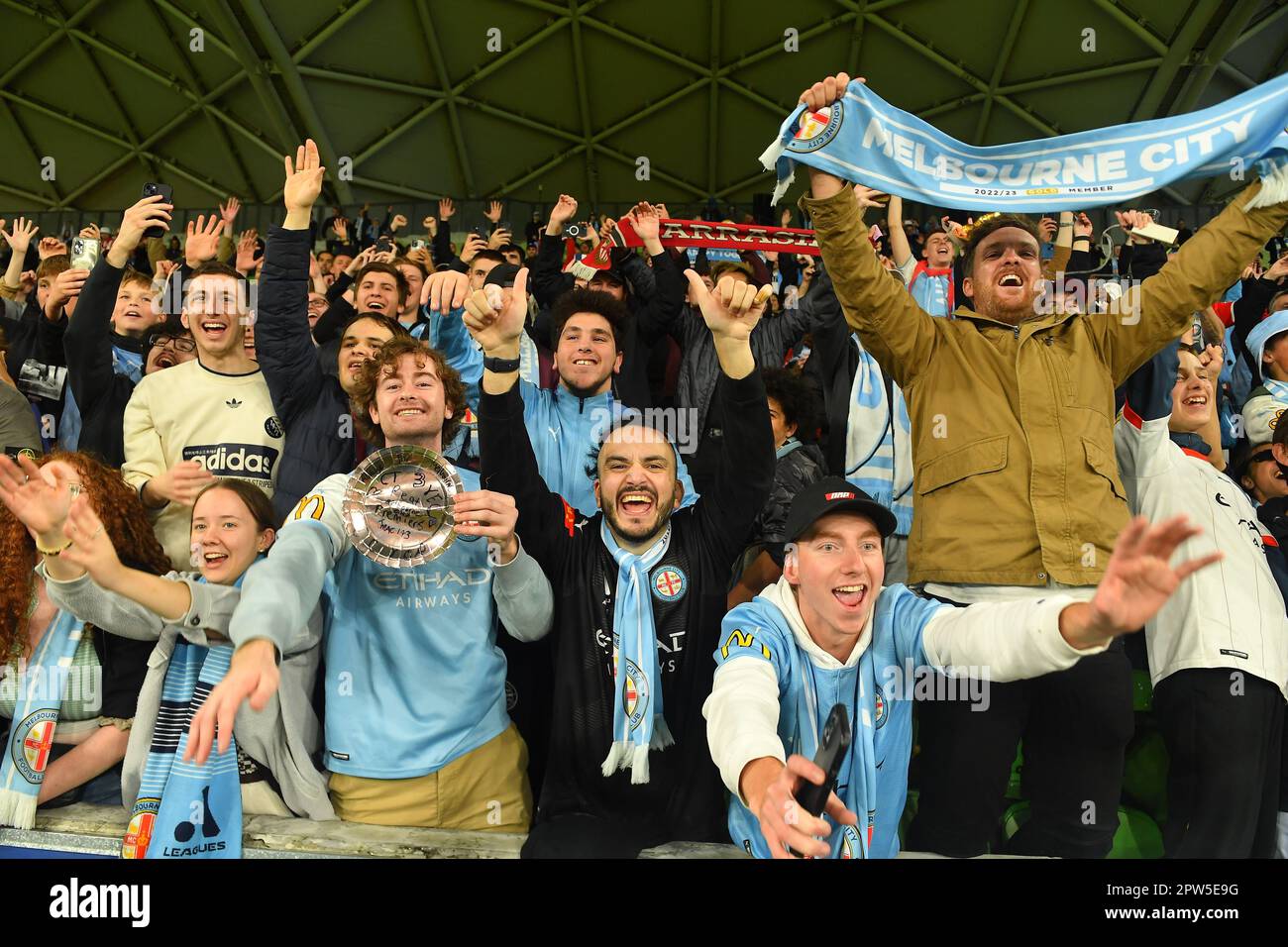 MELBOURNE, AUSTRALIA. 28 aprile 2023. Melbourne City Premiership Title Celebrations. . Ringraziamo Karl Phillipson/Alamy Live News Foto Stock