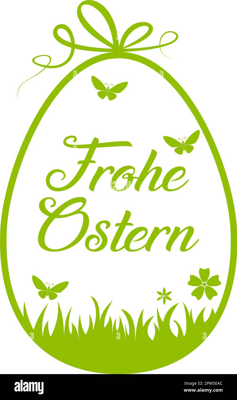 Buon vettore di scrittura pasquale con uovo di Pasqua in lingua tedesca in verde. Sfondo isolato bianco. Illustrazione Vettoriale