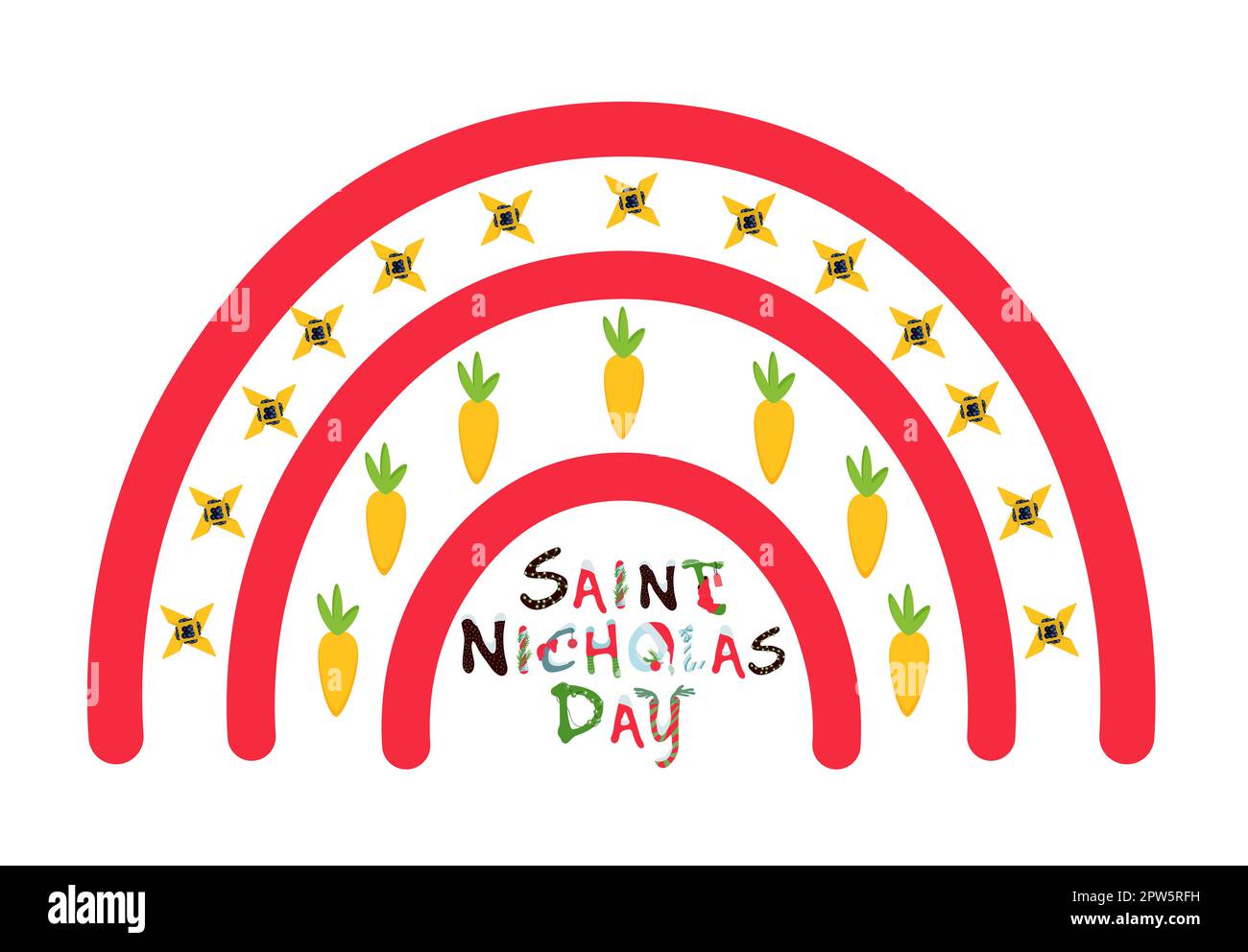 Stampa San Nicola Day per t-shirt. Carota e rainbow.Happy san nicola giorno Foto Stock