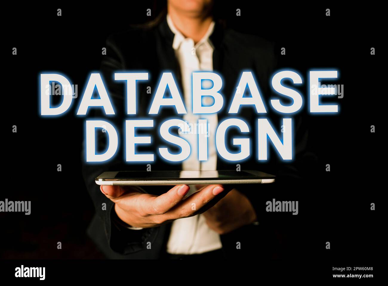 Titolo concettuale Database Design, Word per l'organizzazione dei dati secondo un modello di database Foto Stock