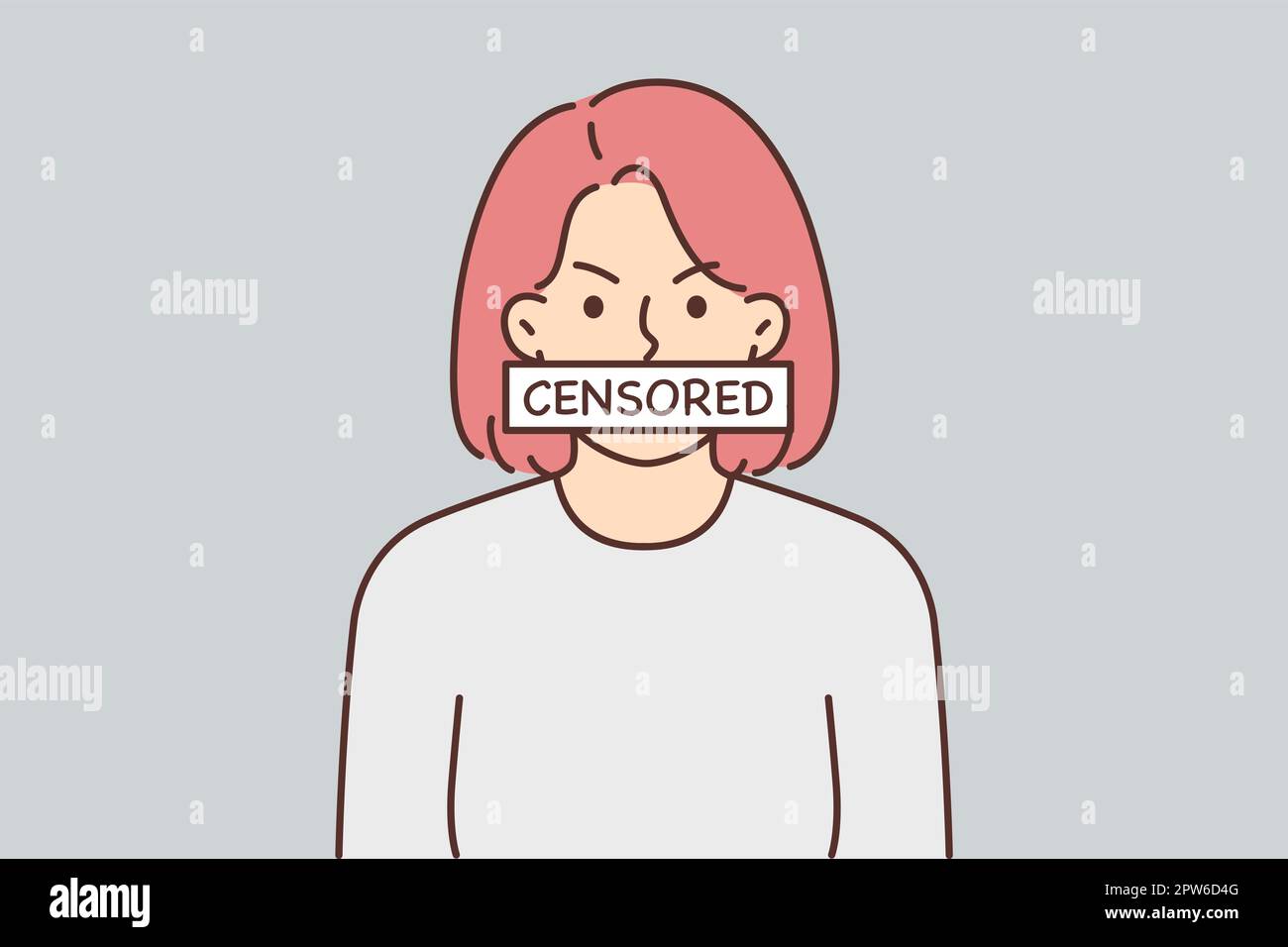 Una donna arrabbiata con un segno censurato che copre la bocca simboleggia la violazione della democrazia Illustrazione Vettoriale