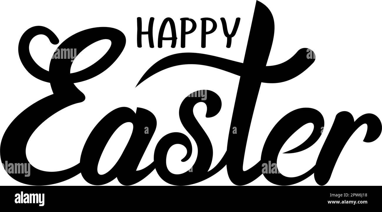 Scritta vettore di Pasqua felice in nero. Sfondo isolato bianco. Illustrazione Vettoriale