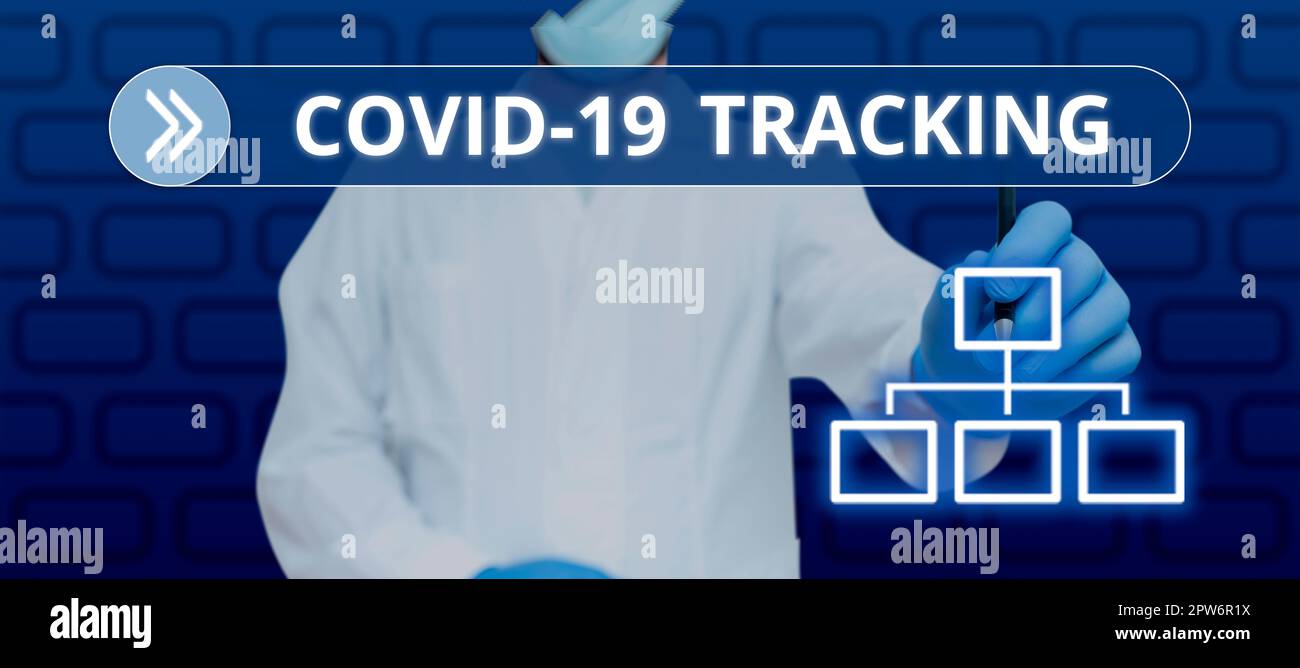 Visualizzazione concettuale Covid 19 Tracking, foto concettuale processo distintivo dei possibili individui infetti Foto Stock