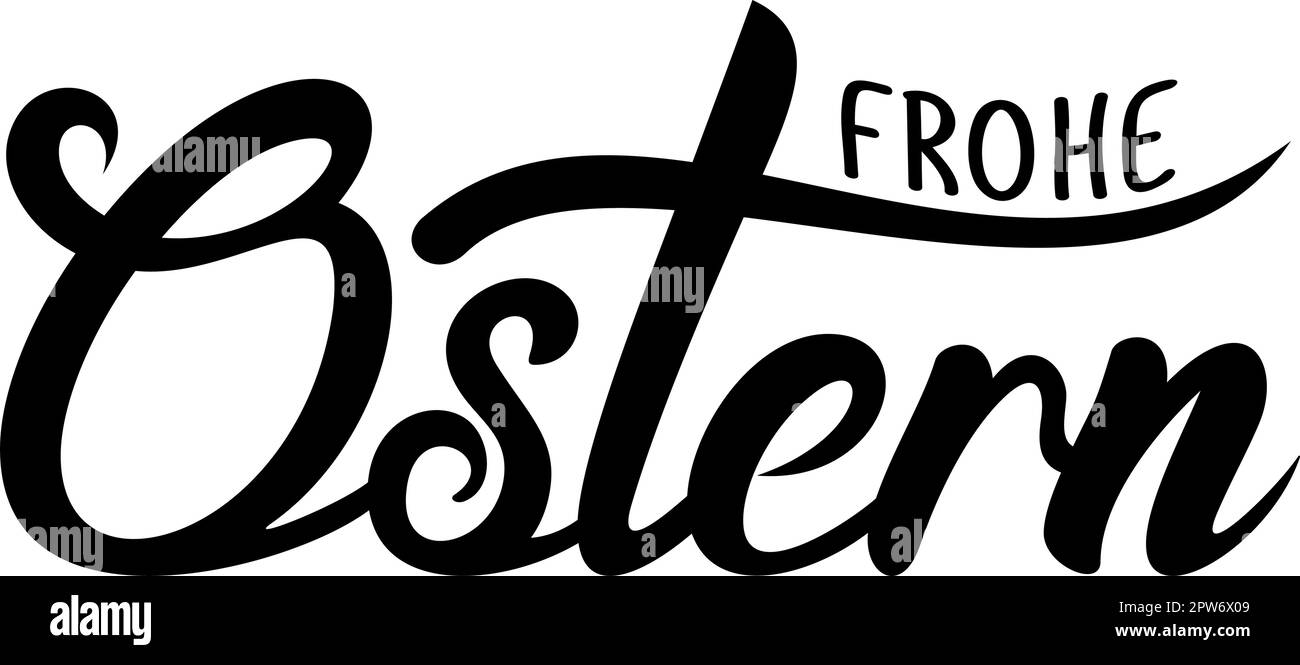Buon vettore di scrittura pasquale in lingua tedesca in nero. Sfondo isolato bianco. Illustrazione Vettoriale