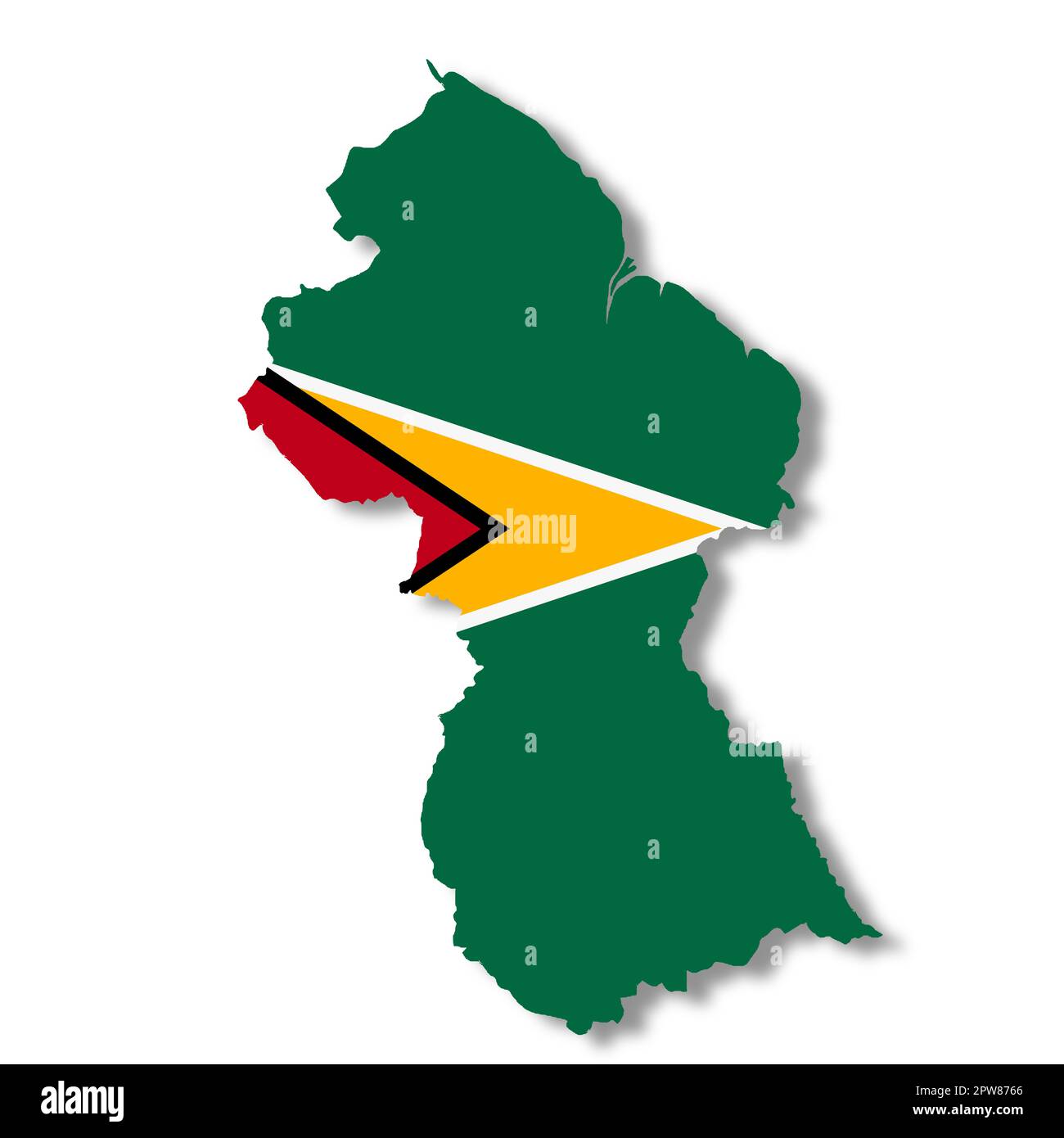 Una mappa Guyana su sfondo bianco con tracciato di ritaglio per rimuovere l'illustrazione 3D dell'ombra Foto Stock