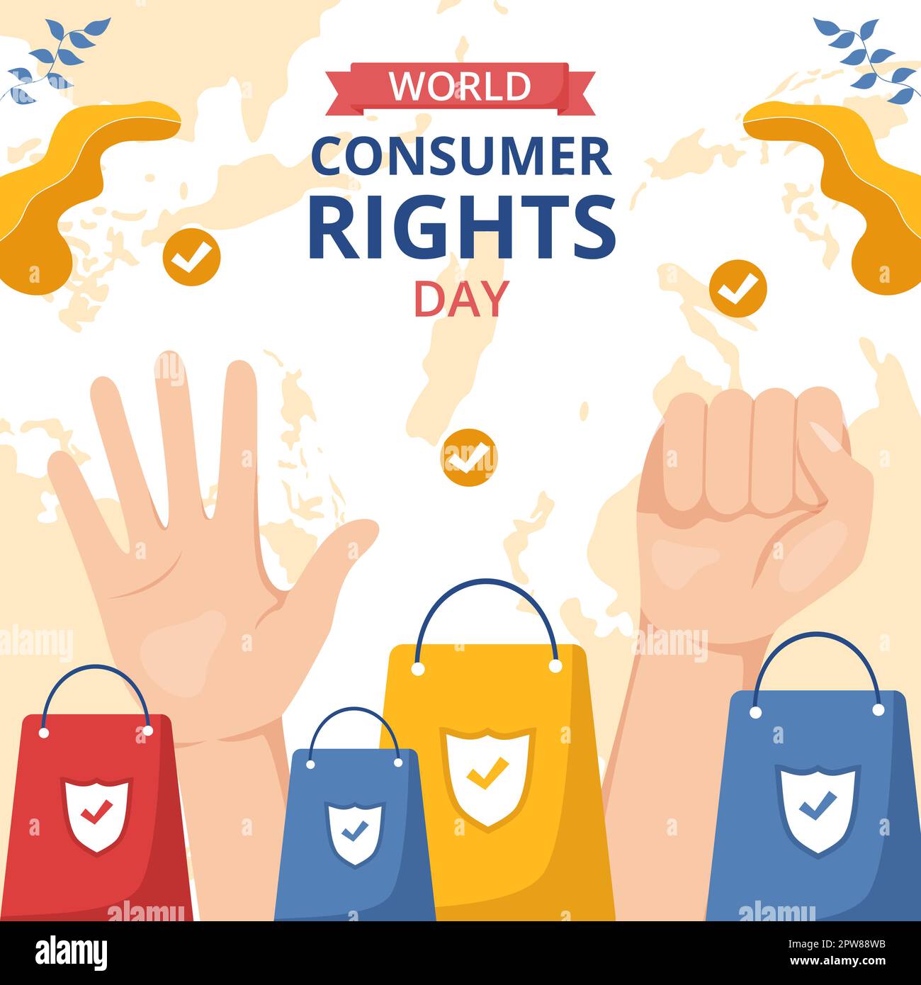 Illustrazione della Giornata mondiale dei diritti dei consumatori Cartoon piano modelli disegnati a mano Illustrazione Vettoriale
