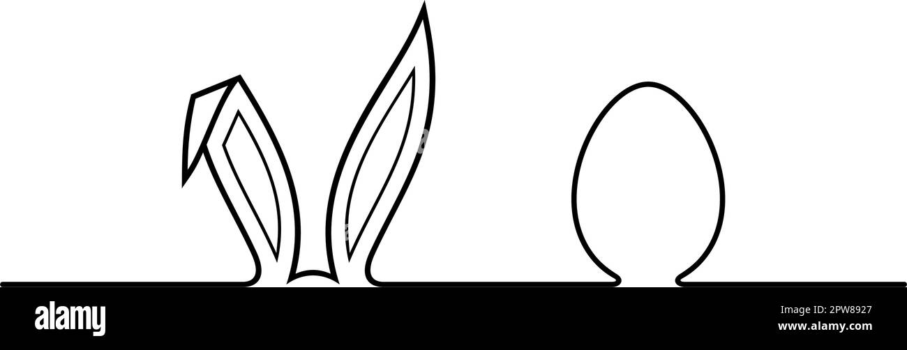 Coniglio di Pasqua Ear e uovo di Pasqua vettore in nero. Sfondo isolato bianco. Illustrazione Vettoriale