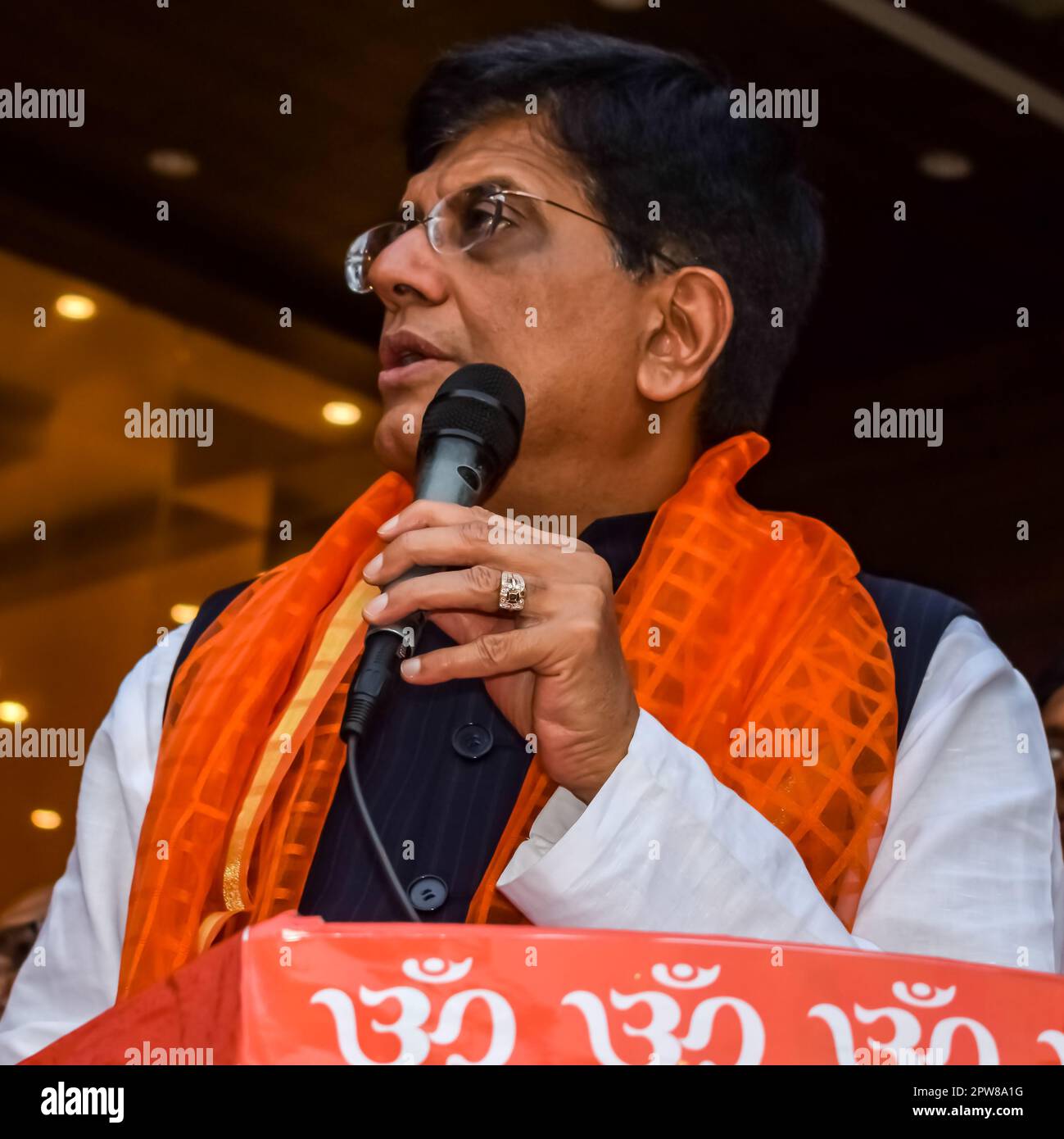 New Delhi, India - 27 2022 novembre - Piyush Goyal Gabinetto Ministro e membro centrale del Bharatiya Janata Party (BJP) durante un rally a sostegno del BJP c Foto Stock