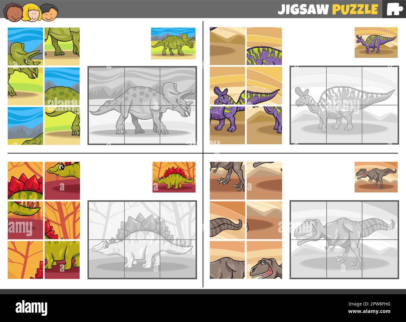 puzzle gioco set con cartoni animati animali selvatici Illustrazione Vettoriale