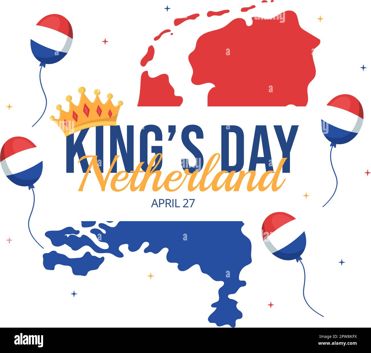 Happy Kings Netherlands Day Illustration con Waving Flags e King Celebration per banner Web o Landing Page in Cartoon piano modelli disegnati a mano Illustrazione Vettoriale