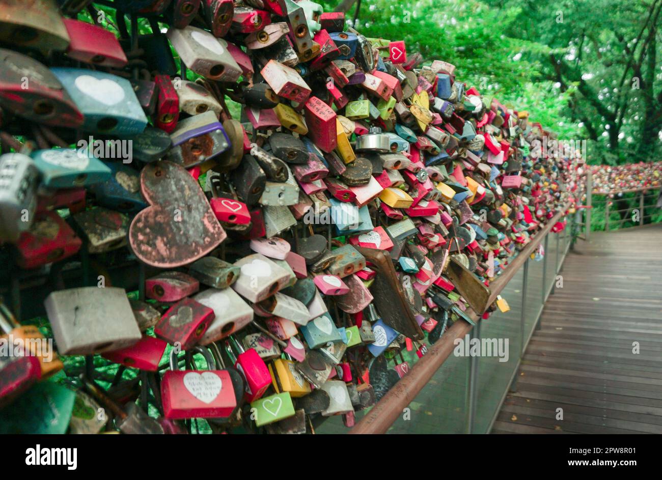 Ponte Lover Lock nella Namsan Tower Foto Stock