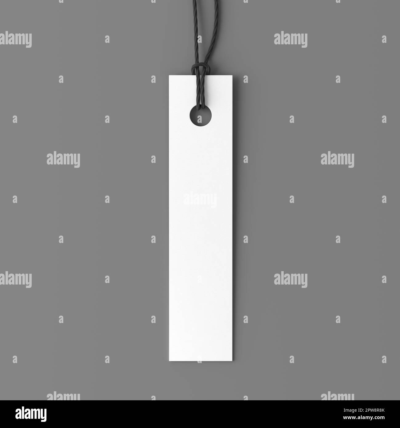 Mockup di tag lunghi bianchi su sfondo grigio. Visualizza direttamente sopra Foto Stock