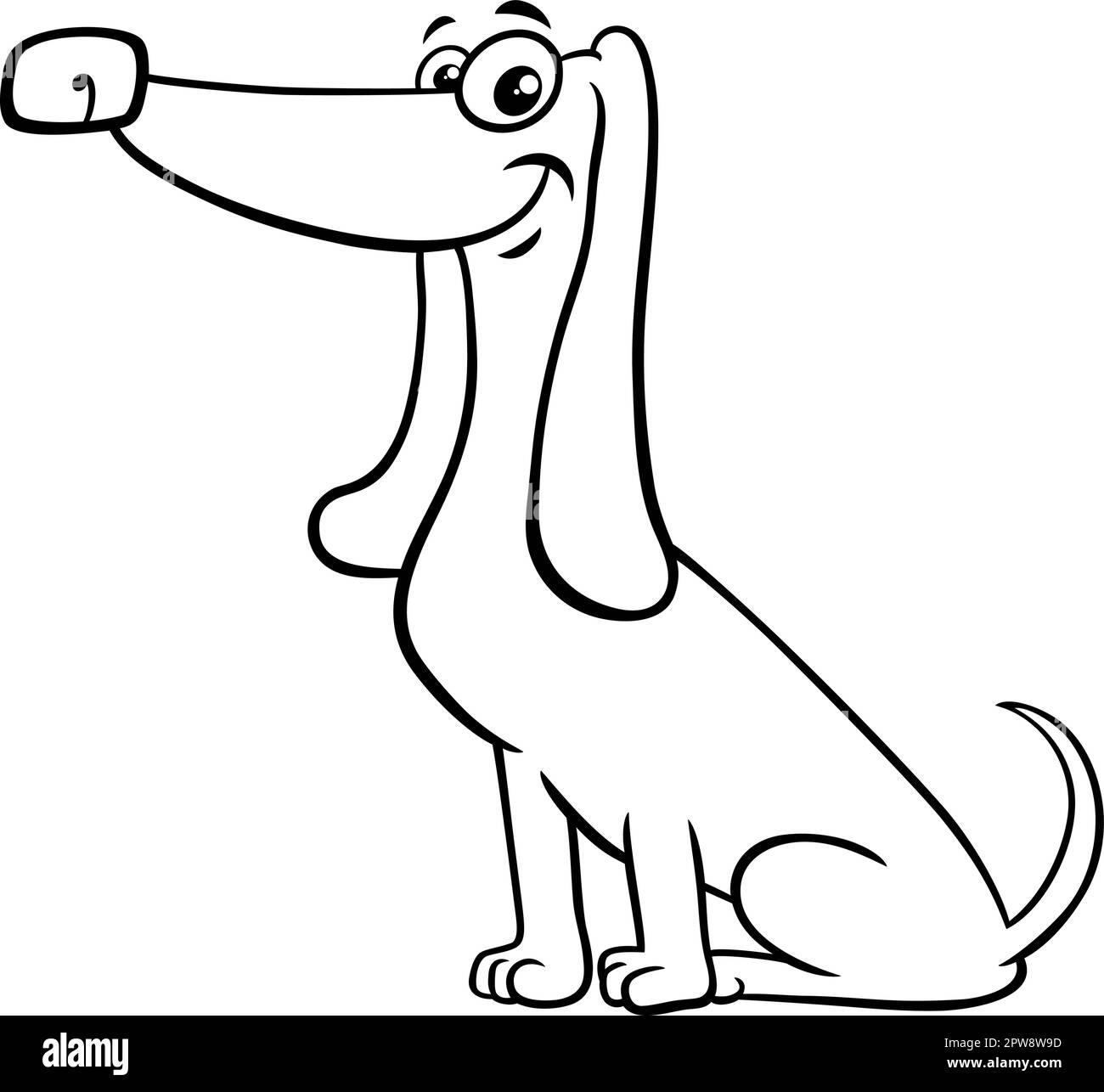 divertente cartone animato pureed dachshund pagina da colorare cane Illustrazione Vettoriale