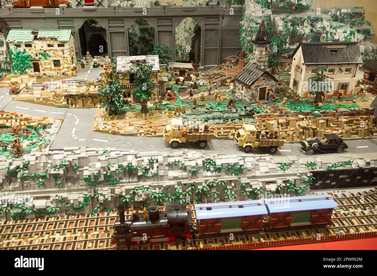 28 aprile 2023 - Italia, Lombardia, Monza - Mostra "i Love Lego" di diorami costruiti con mattoni Lego esposti nella Villa reale di Mo Foto Stock