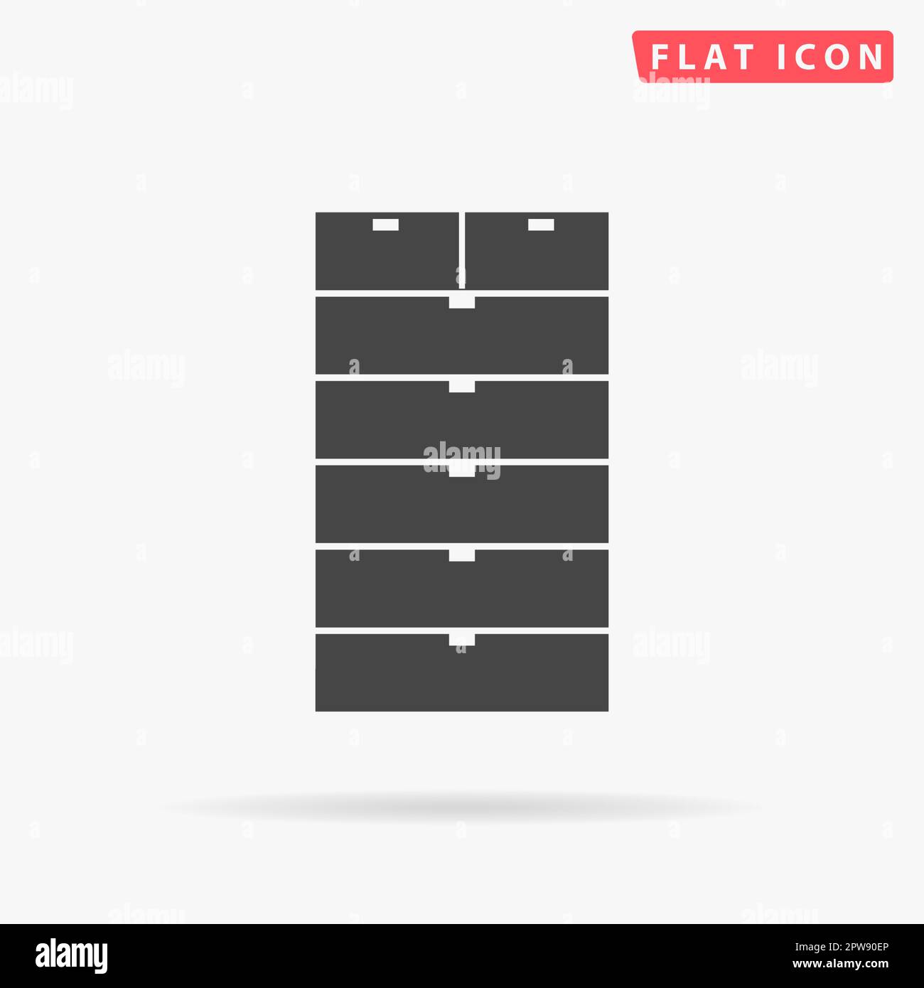 Cassetto. Semplice simbolo nero piatto con ombra su sfondo bianco. Pittogramma di illustrazione vettoriale Illustrazione Vettoriale
