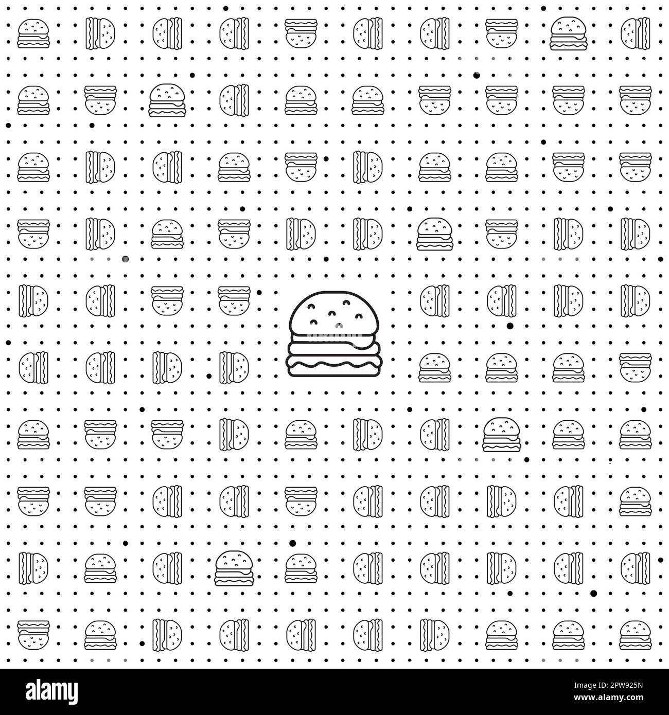 Hamburger e patatine fritte senza cuciture per i ristoranti. Ripetizione geometrica senza giunture. Vettore Foto Stock