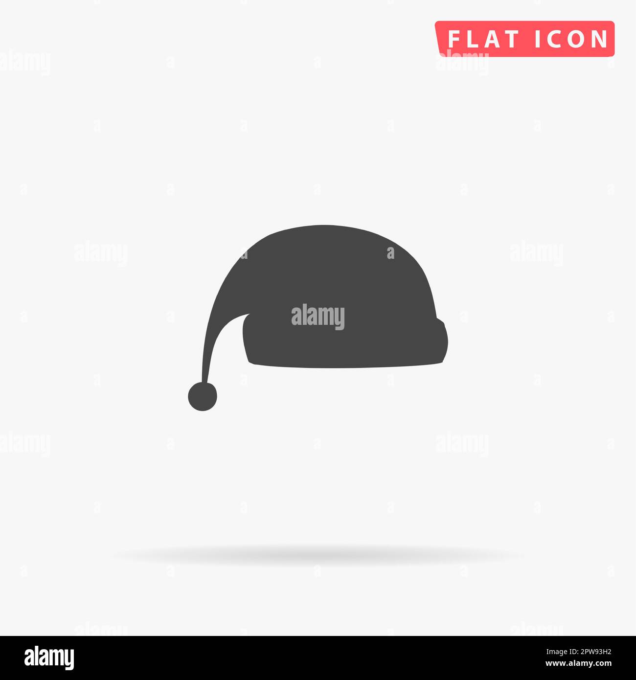Cappello di Babbo Natale. Semplice simbolo nero piatto con ombra su sfondo bianco. Pittogramma di illustrazione vettoriale Illustrazione Vettoriale