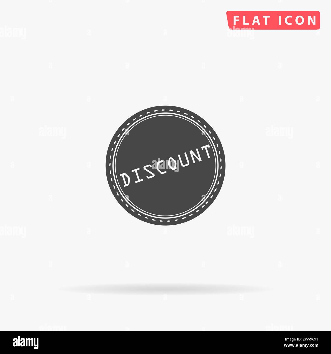 Etichetta o etichetta con badge di sconto. Semplice simbolo nero piatto con ombra su sfondo bianco. Pittogramma di illustrazione vettoriale Illustrazione Vettoriale