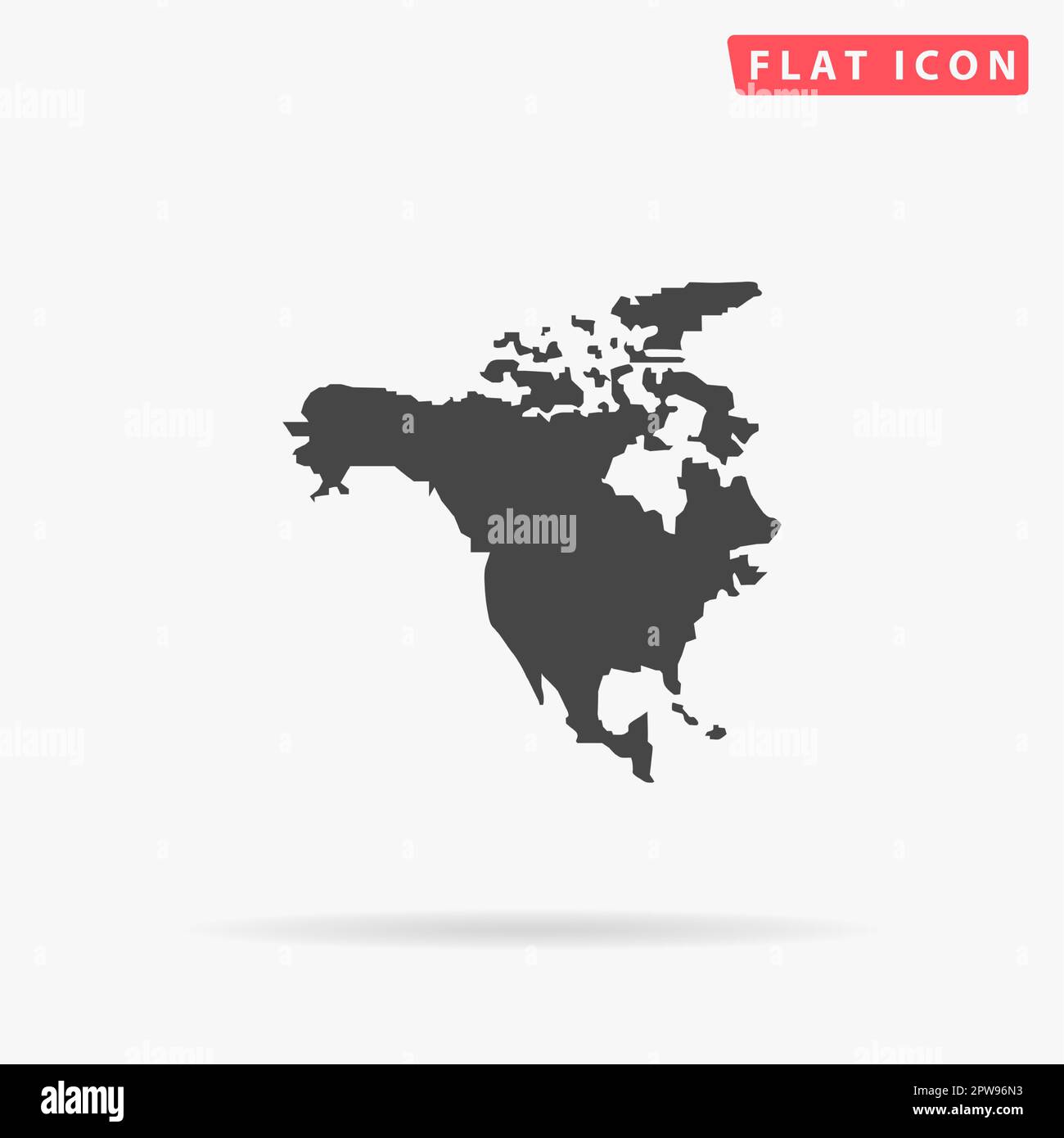 Mappa del Nord America. Semplice simbolo nero piatto con ombra su sfondo bianco. Pittogramma di illustrazione vettoriale Illustrazione Vettoriale