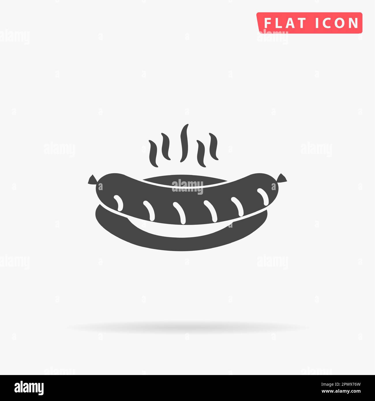 Salsiccia calda su un piatto. Semplice simbolo nero piatto con ombra su sfondo bianco. Pittogramma di illustrazione vettoriale Illustrazione Vettoriale