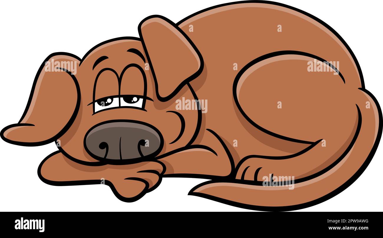 divertente cartone animato sonnolento cane o cucciolo sdraiato Illustrazione Vettoriale