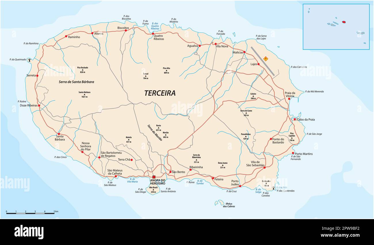 Mappa dell'isola portoghese delle Azzorre di Terceira Illustrazione Vettoriale