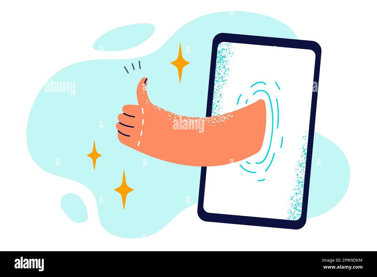 Pollici su rimanere fuori dal telefono simboleggia come sui social network o la simpatia nel servizio di datazione Illustrazione Vettoriale