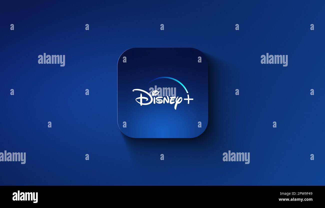 Agadir, Marocco - Aprile, 2023: Logo Disney+ su sfondo sfumato Foto Stock