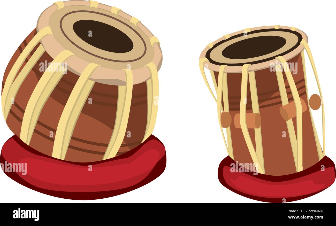 Illustrazione dettagliata dello strumento musicale di Tabla India Illustrazione Vettoriale