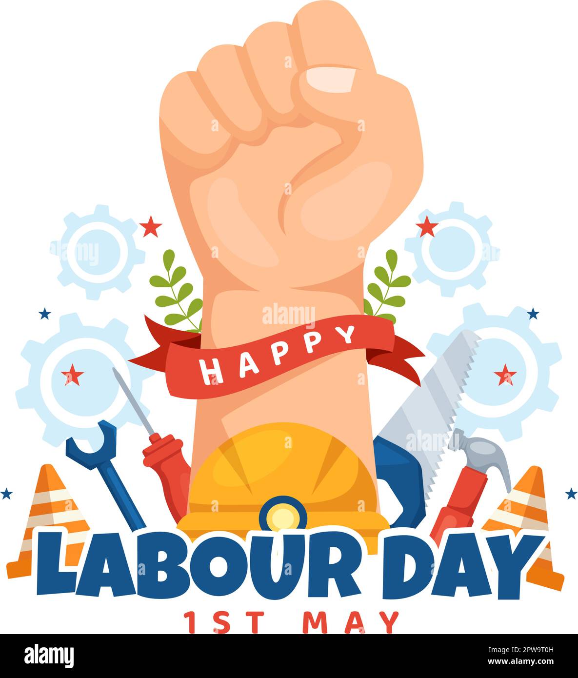 Happy Labor Day il 1 maggio Illustrazione con diverse professioni e grazie a tutti i lavoratori per il vostro duro lavoro in Cartoon piano modelli disegnati a mano Illustrazione Vettoriale