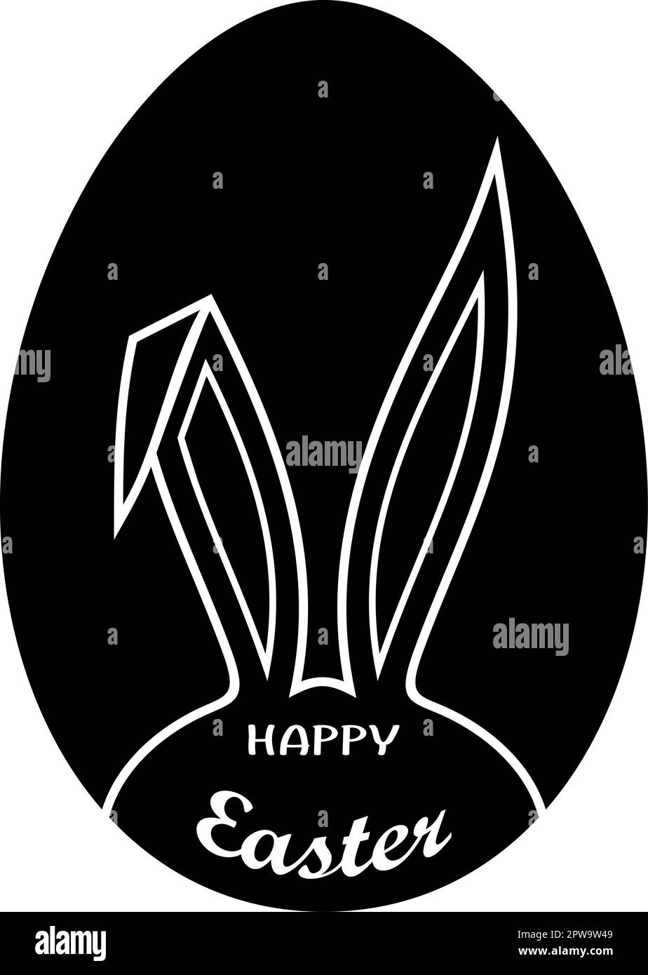 Buon vettore di scrittura pasquale con uovo di Pasqua in nero. Sfondo isolato. Illustrazione Vettoriale