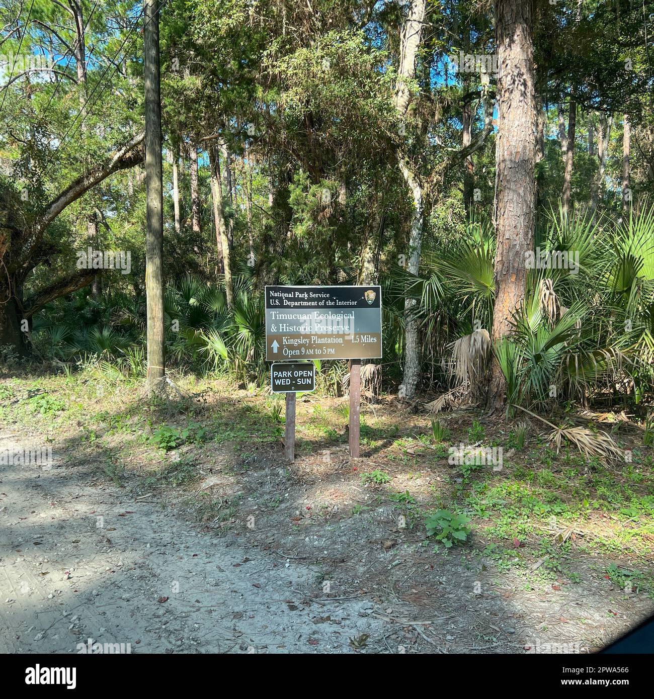 Il viaggio attraverso la più forest nel Parco Nazionale ecologico di Timucuan a Jacksonville, Florida. Foto Stock